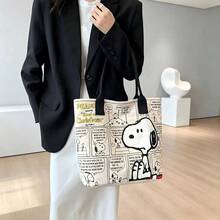 1pc Snoopy Comic Print Canvas Tote Bag, Large Capacity Shoulder Bag, Casual Daily Commute School Handbag, Perfect Gift For Birthday Valentine's Day Back To School Graduation - E - View 2