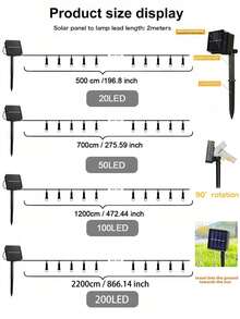 1件裝太陽能串燈 20/50/100/200LED，8種照明模式，防水仙女燈，5M/7M/12M/22M，戶外庭院燈串，適用於庭院、派對、陽台、牆面、秋季、婚禮、露營、房屋、窗戶、聖誕節、萬聖節裝飾 - 黑色 - 查看 13