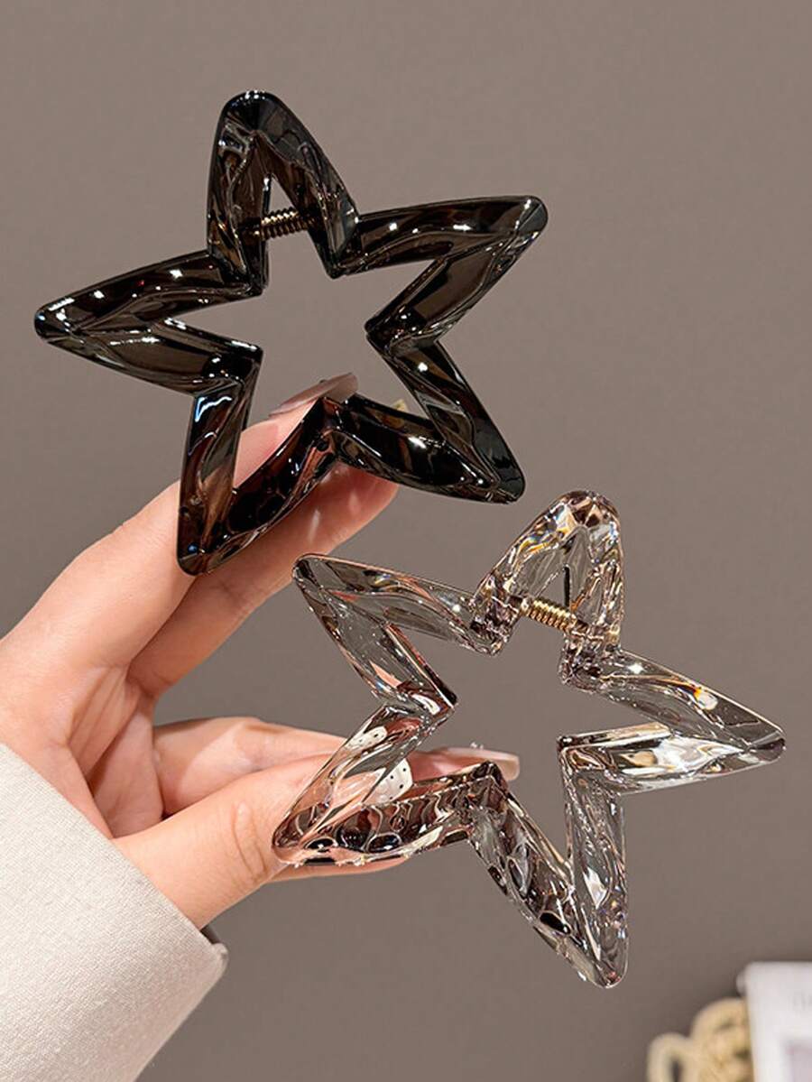 2 piezas/1 pieza Pinza de pelo de plástico ligero con forma de estrella de 9 cm/3.54 pulgadas en color negro y té para mujer, accesorio de pelo elegante y versátil de unicolor minimalista para uso diario, salidas, casual, fiesta, playa, vacaciones, coleta, peinado recogido, lavado de cara, baño, maquillaje, combinación de atuendos, pinza de pelo - Multicolor - Ver 1