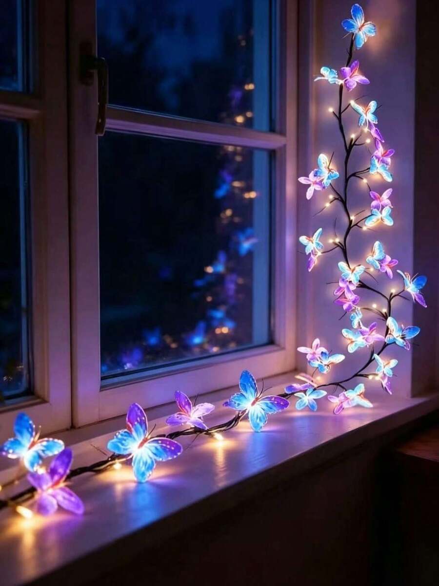 1pc USB Powered Butterfly LED Branch Light (Wall Mounted), LED Butterfly Willow Branch String Light, 8 Lighting Modes, Suitable For Indoor/Outdoor Wall, Bedroom, Door/Window Decoration, Holiday Decoration, Party Decoration, Gift And Proposal Scene