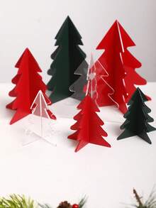 1pc Christmas Decorations Red Green Clear Christmas Tree Tabletop Ornaments, Modern 3D Layered Tree Shape, Mixed Size Standing Display, Festive Centerpiece For Mantel Shelf Desk Window Christmas Party Winter Home Decor - Style 2 - View 9
