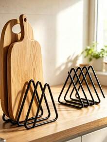 1pc Metal Cutting Board Storage Rack, Triangle Cutting Board Holder, Countertop Organizer, Easy To Install, Kitchen Storage Container, Kitchen Countertop Storage Rack, Kitchen Utensil Storage, Baking Storage - Multicolor - View 2