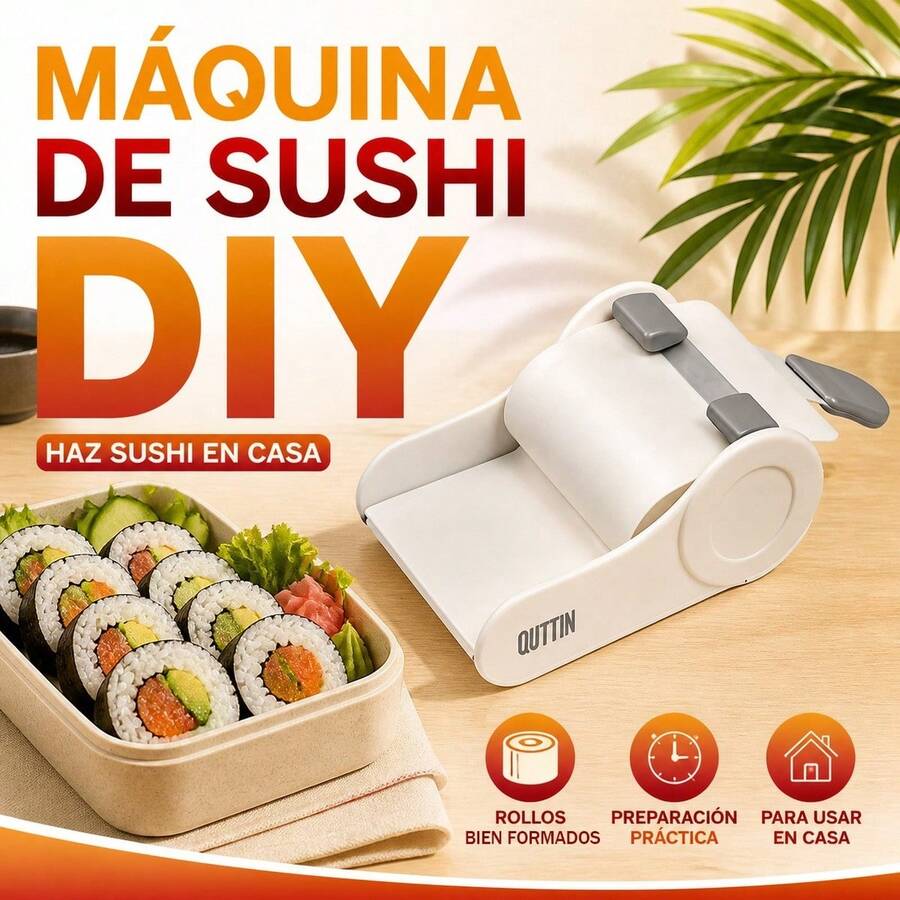 Quttin Sushi Roller Machine 22.5x8x5cm, Manual Sushi Maker Mold Made Of ABS And PP For Easy Homemade Sushi Rolls, White And Grey Kitchen Tool - View 1