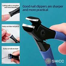 Stainless Steel Blade, Non-Slip Rubber Handle, Rust-Resistant And Durable; Firm Grip. Nail Clipper, Nail File And Nail Buffer. This Wide-Opening Nail Clipper Design Is Convenient To Use, Perfect For Thick And Hard Nails As Well As Toenails. - Blue - View 3