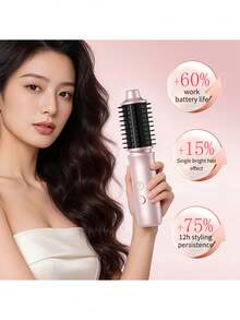 Cordless Hair Curler And Straightener Brush | Rechargeable 2-In-1 Styling Tool With, Temperature Settings, USB Charging, Portable Mini Heated Brush, Perfect For Travel And Home Use Battery Capacity 2600mAh - Multicolor - View 3
