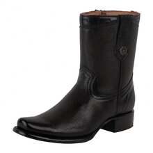 Fratello Shoe Store Fratello Botas Vaqueras en Piel de Venado Color Café para Hombre FRANCO, Tacón de Bloque, Cierre con Cremallera, Punta Estilizada - Café integral - Ver 6