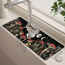 1pc Mushroom Pattern Sink Faucet Absorbent Mat, Drainage Pad, Suitable For Kitchen, Bathroom Sink, Countertop, Drainage Pad, Diatomaceous Earth Material, Trimmable, Quick Drying Mat - Multicolor - View 14