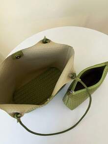 Large Capacity Women's Fashion Versatile Casual Minimalist Commuter Shoulder Tote Bag - Green - View 5