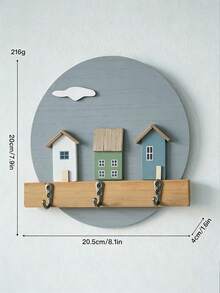 1pc 3D House Pattern Wooden Wall Hook, Nordic Fresh Style Cloud Shaped Decor, With 3 Metal Hooks, Wall-Mounted Key Rack, Suitable For Entryway Home Decor, All Season Daily Use - Multicolor - View 11