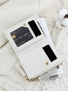 New Women's Short Wallet, Foldable Buckle Portable Cash, Credit Card Tassel Decorative Coin Purse, Suitable For Commuting And Travel - White - View 9