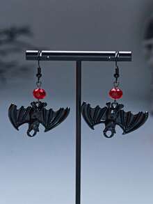 Halloween Retro Gothic Black Bat Tassel Earrings - Festive Party Costume Accessories - Multicolor - View 3