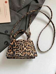 Y2K Leopard Print Mini Handbag, Fashionable Top Handle Bag, Vintage Small Tote With Detachable Shoulder Strap, Stylish Crossbody Bag For Party And Daily Wear - Multicolor - View 6