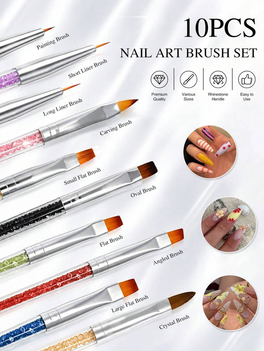 10pcs Nail Art Brush Set Drawing Pen Set Nail Art Decorations Brush For Diy Manicure Manicure Nail Art Pen Tool