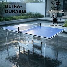 Foldable Full Size Table Tennis Table, Indoor Outdoor Ping Pong Table With Net, Paddles & Balls, Single Player Mode, Blue - Blue - View 8