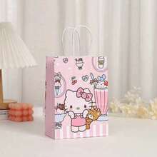 DOBBLE Sweet Pink Striped Dessert‑Themed Paper Gift Bags, Portable Handheld Treat Bags For Celebration Party Favor Giveaways - Multi-color - View 5