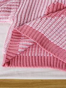 Girls Pink Heart Pattern Knit Sweater, 3D Texture, Loose Fit, Round Neck, Lantern Long Sleeve, Sweet Casual Top For Autumn/Winter - Pink - View 9