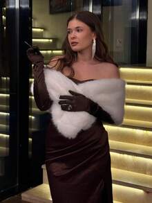 1pc Women's Fur Scarf Winter Plush Shawl, Wedding, Evening Party, Party Outfit Warm Clothing Accessory - Elegant White - View 5