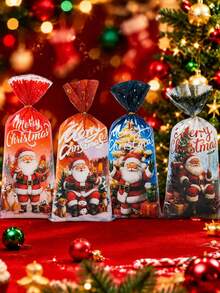 Christmas Gift Bags, Santa & Snowman Mixed Prints, Holiday Candy Treat Packaging Bags For Xmas Party - Christmas D - View 4
