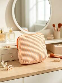 Personalized Bridesmaid Bag, Customizable With Your Name, Striped Makeup Bag, Multiple Colors Available, Suitable For Weddings, Bridal Gifts, Bachelorette Parties, Lightweight Large Capacity, Multi-Functional Makeup Bag - Multicolor - View 10