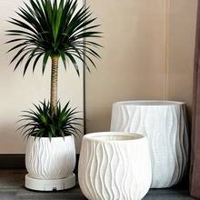Luxury Resin Plant Pot With Drainage Holes And Tray, Suitable For Indoor Plants, Decorative Plastic Flower Pot For Monstera, Money Tree, Bird Of Paradise, Blueberry, Home Garden Decor - Water Ripples - View 1