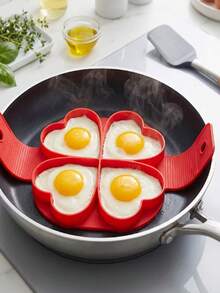 2 buah Alat Perebus Telur Silikon Berbentuk Hati dengan 4 Lubang - Warna Merah - Alat Masak Anti Lengket - Cocok untuk Pancake, Sandwich, dan Sarapan - View 12