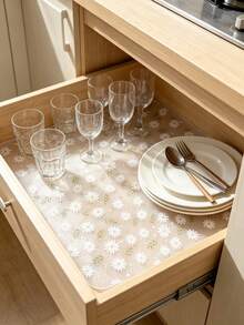 A Drawer Waterproof And Moisture-Proof Pad With A Leaf Flower Pattern In 1 Roll, Made Of Non Stick And Odorless EVA Plastic Material, Multifunctional And Can Be Cut, Used In Cabinets, Refrigerators, Drawers, Dining Tables, And Multiple Scenarios - View 4