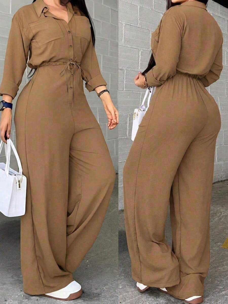 Women's Fashion Luxury Black Long Pants With Pocket, Studded Stripe And Suspenders Detail On Side, Woven Fabric, Non-Stretch, Suitable For Casual Wear, Autumn Back To School Season, Winter - Khaki - View 1