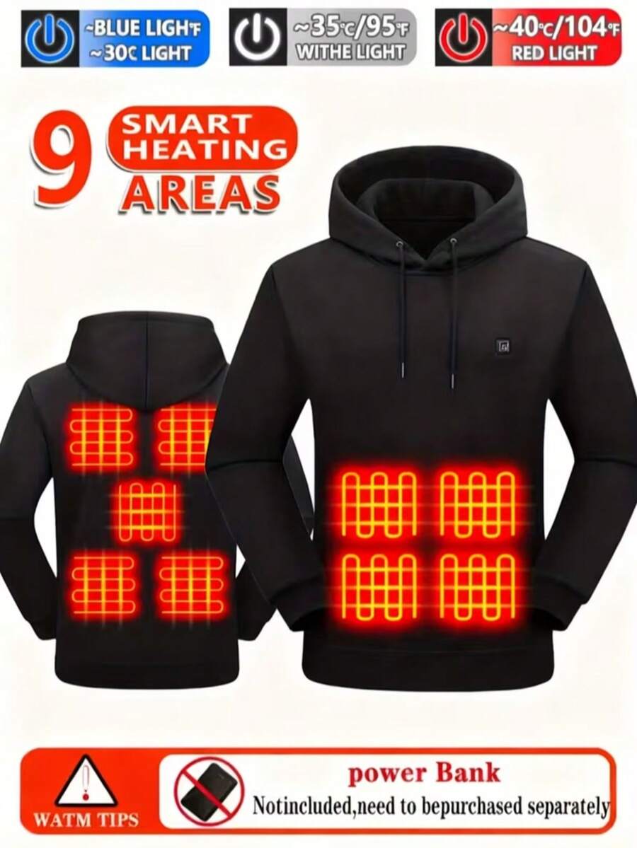 Men's Heating Hoodie With 9 Heating Zones, Heating Sweatshirt, Winter Thermal Pullover Sweater Fall/Winter Essential Hoodie (Battery Not Inculded)