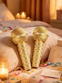 Bộ 2 hoặc 4 quả bóng hình micro họa tiết kẻ caro đính đá rhinestone màu vàng disco bóng loáng, đạo cụ chụp ảnh và trang trí, phù hợp cho sinh nhật, tiệc âm nhạc, karaoke, chủ đề hip hop, lễ tốt nghiệp, họp mặt gia đình và tiệc mừng em bé sắp chào đời - 1 bộ - Xem 5