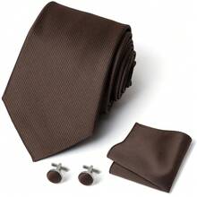 AlanKing Solid Color Men's Tie, Pocket Square And Cufflinks 3-Piece Set, The First Choice For Formal Business, Wedding And Banquet Suit Matching - Multicolor - View 7