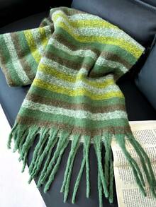 1pc Plaid Warm Decorative Tassel Scarf Suitable For Daily Use - Forest Green - View 5