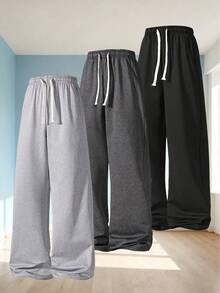 Men's Loose Fit Casual Sports Pants, Minimalist Solid Color Wide Leg Design, Drawstring Waist, Large Pockets, Suitable For Daily Wear, Walking, Working, Outdoor Activities. Perfect Father's Day Gift For Dad - Light Grey - View 11