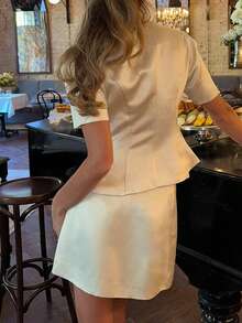 Unadoll Women's Autumn Cream Satin Blouse, Elegant Puff Sleeve Slim Fit Front Button Top, Suitable For Back To School Season And Daily Parties - Light Apricot - View 7