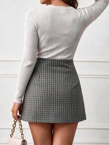 QUNGIGU Women Casual Plaid Skort Preppy Style Mini Skirt Shorts For Daily Commuting Going Out Dating - Grey - View 6