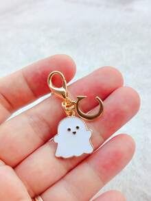 1Pc Mini Zinc Alloy Ghost Keychain, Cute Halloween Enamel Charm, White Ghost & Letter Pendant, Spooky Style, Bag Charm, Gift, Holiday Decor - Multicolor - View 29