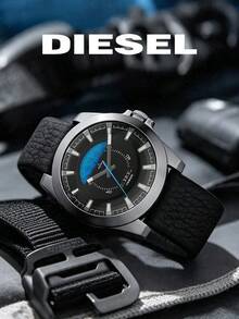 Diesel DZ1659 Men Sport Quartz Wrist Watch, Oversized Silver‑Grey Case Black Dial With Blue Accent Window, Date Function Daily‑Use Wristwatch For Men - Black - View 2
