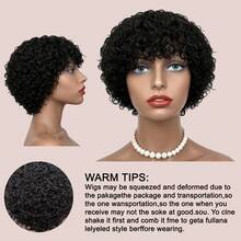 6 Inch Short Pixie Cut Human Hair Wig For Women Afro Kinky Curly Black Color Full Machine Made 100% Human Hair Jerry Curly Wave Style - Natural Black - View 4