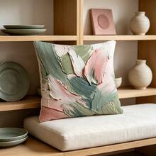 1PC Abstract Art Brush Brush Touch Pillow Case, Powder Blusher Powder And Mouse Tail Grass Green Pattern, Double-Sided Short Velvet, Various Sizes Available, Suitable For Sofa, Living Room, Bedroom, Office And Home Decoration (Without Pillow Insert) - Multicolor - View 8