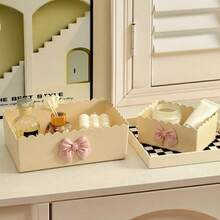 1 Set Bowknot Storage Box, Vanity Makeup Organizer, Bathroom Countertop Storage, Desk Stationery Organizer, Cream Color, Yellow Bowknot Storage Box, Multi-Color Options, Home Miscellaneous Storage Basket, Includes Box Accessories - Multicolor - View 5