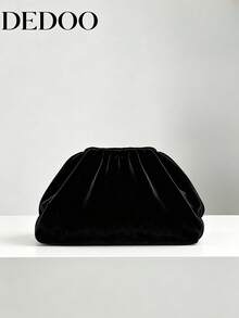 Dedoo Women's Black Velvet Clutch Bag, Soft Ruched Cloud Shape Handbag, Elegant Evening Party Wedding Clutch, Fashionable Shoulder Bag, Suitable For Daily Date Night - Black - View 1