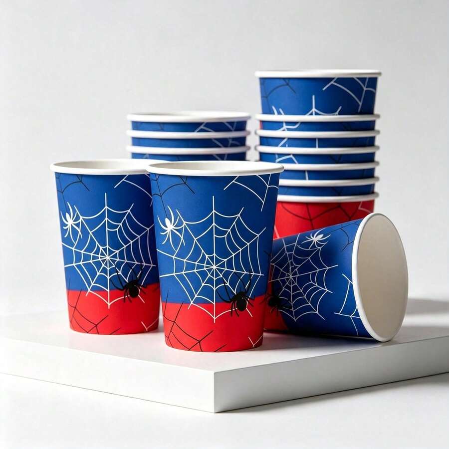 10/20/40pcs Red And Blue Spiderweb Party Cups, Suitable For Both Hot And Cold Drinks, Large 9-Ounce Capacity, Ideal For Birthday Parties, Spider-Themed Parties And Halloween Events - Red and Blue Spider Web - View 1