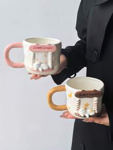 1pc Healing Sleep Cat Ceramic Mug, Large Capacity Handmade Artistic Coffee Cup, Highly Attractive Design & Embossed Cat, Hand-Painted Lines, Suitable For Coffee, Tea, Gift - Multicolor - View 10
