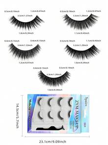 5 Pairs Self-Adhesive False Eyelashes, Pre-Glued Lightweight Strip Lashes, Use With Tweezers, Natural Voluminous Non-Exaggerated Curly Lightweight False Eyelashes, Suitable For Beginners, Press-On False Eyelashes, Faux Mink Fur Natural Effect, Reusable, Comfortable And Waterproof - Black - View 2