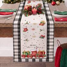 1pc Christmas Stocking Gift Box Snowflake Holly Leaf Plaid Print Table Runner, Suitable For Holiday, Party, Birthday, Dinner, Restaurant Table Decor, Christmas Autumn Winter Home Decoration - Multicolor - View 10