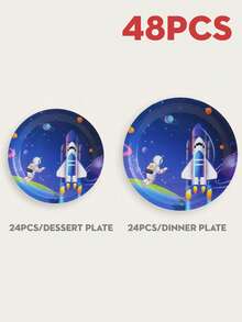 10pcs Space Themed Disposable Plates, 7/9 Inch Birthday Party Decorations, Galaxy Party Tableware Set, Solar System Paper Plates, Party Gifts,Christmas - Multicolor - View 9