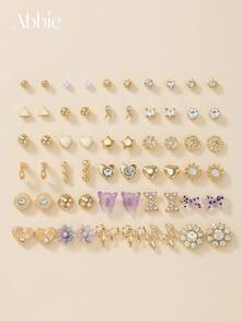 30 Pairs Elegant Personalized Flower Butterfly Heart Star Minimalist Geometric Fashion Women's Stud Earrings Set, Suitable For Party, Daily, Casual, Date, Photo Shoot, Jewelry Holiday Gift - Multicolor - View 8