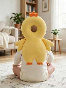 New Oversized Baby Head Protection Pillow & Cap, Anti-Collision Cartoon Cute Bear & Rabbit Design, Soft Plush Baby Walking Head Protection Pillow, Adjustable Shoulder Strap Back Support Pad, Infant Toddler Walking Head Protection Pillow, Baby Walking Supplies, Baby Travel Gear, Head Protection Cap & Pad - Yellow Chick - View 9