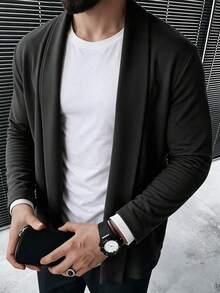 GloMan Old Money Men's Black Open Front Oversized Lapel Jacket, Warm For Autumn/Winter, Suitable For Commuting, Dating, Gathering, Party, Halloween/Christmas, Perfect For Husband/Father - Black - View 2