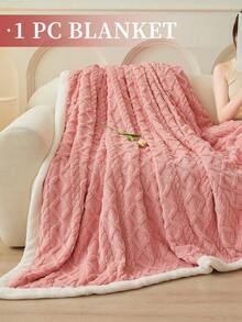 1pc Pink Taffeta Trim Plush Blanket, Solid Color Ultra Soft Lightweight Warm Blanket, Easy Care, Home Essential, Home Textile, Multiple Colors And Sizes Available, Sofa Multi-Purpose Blanket, Autumn Home Decor - Pink - View 4