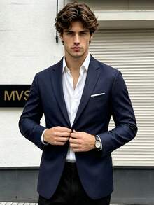 Spring/Autumn Men's Blazer, Casual Lapel Single-Breasted, Suitable For Weddings, Banquets And Business Meetings - Navy Blue - View 2